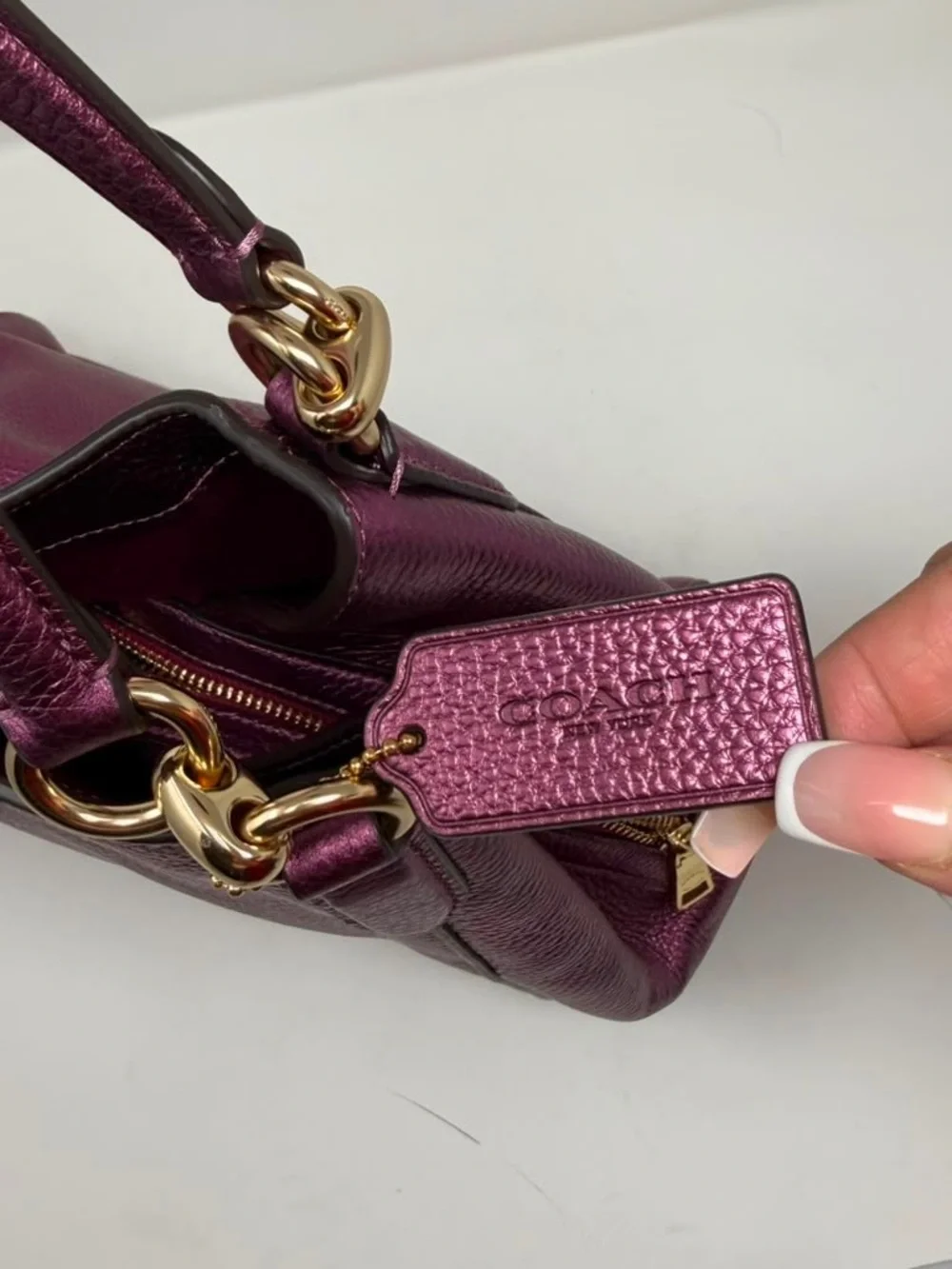 Coach Hadley Hobo — Metallic Berry/Magenta Pebbled Leather
